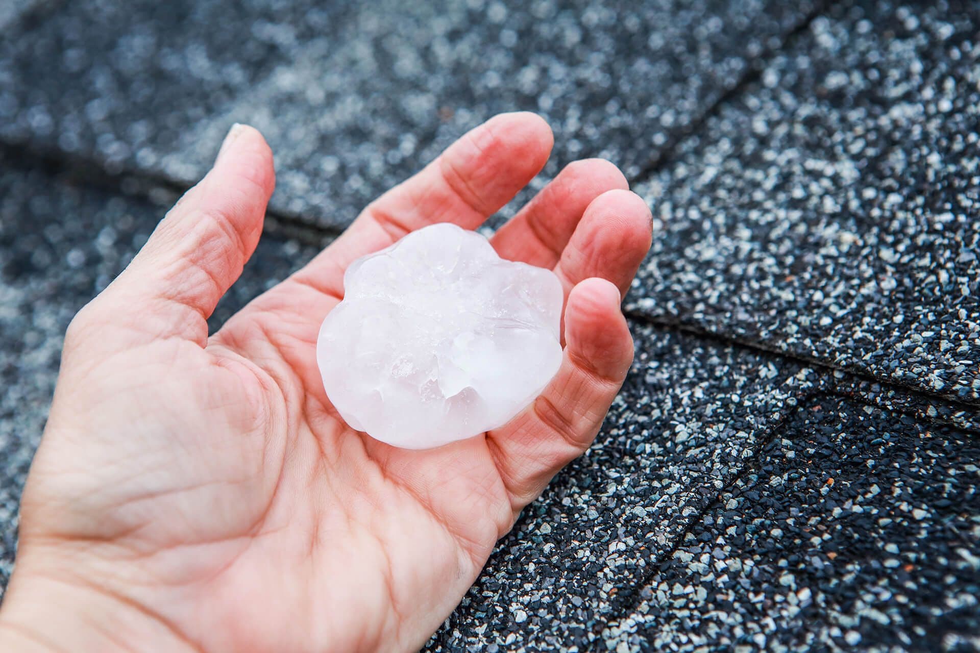 Person holding large piece of hail