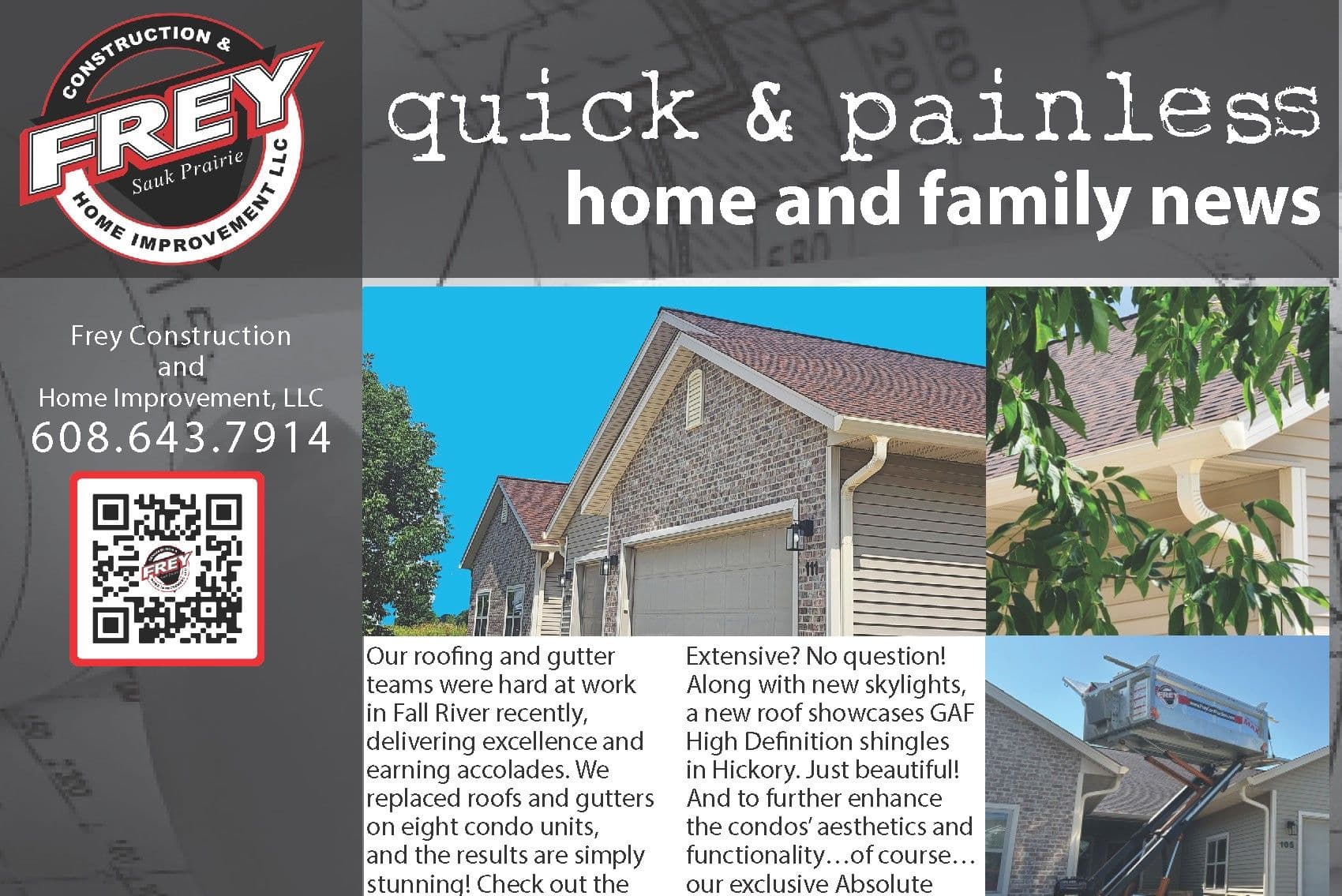 Frey Construction's Home & Family News Featuring Fall River Roof Replacement