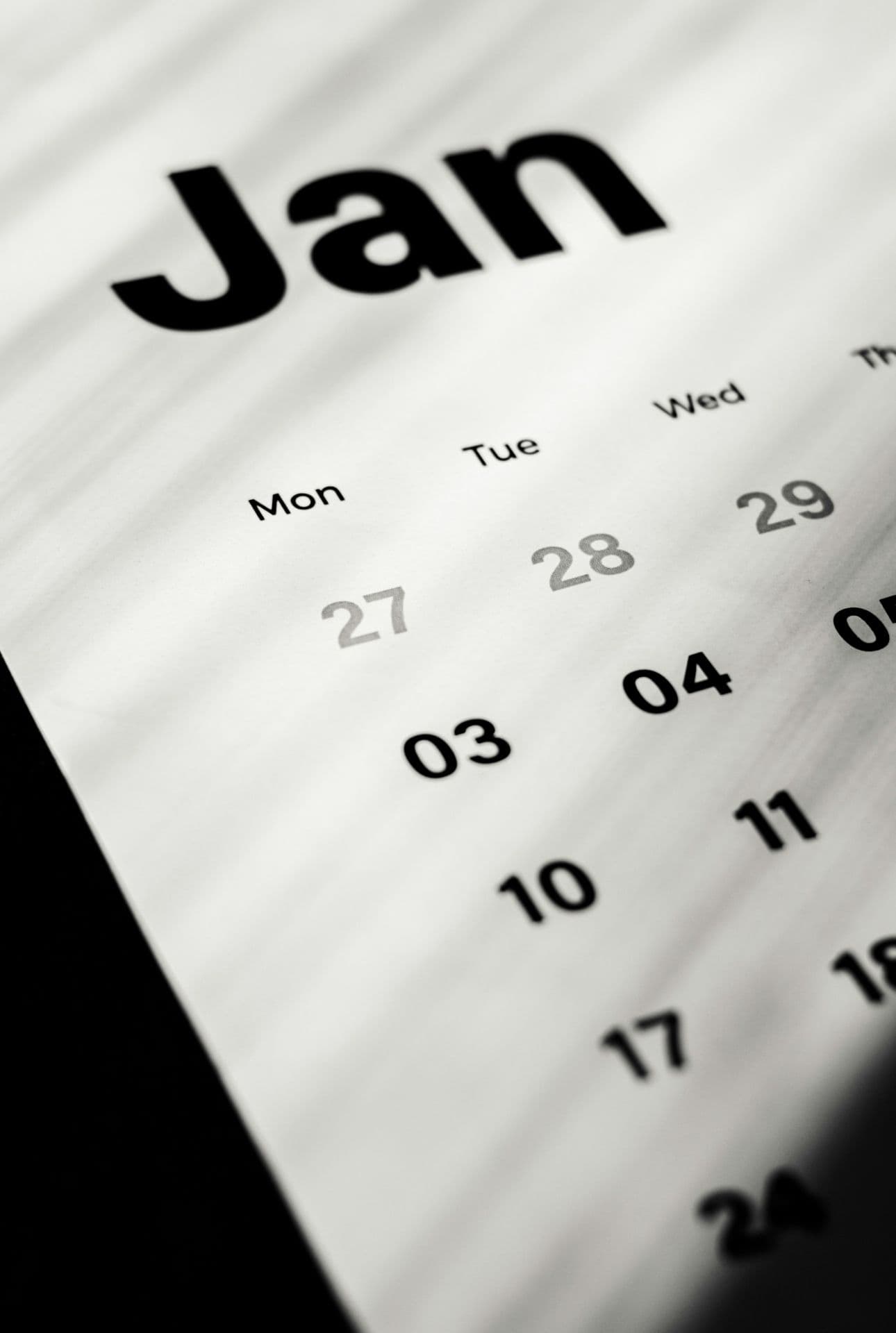 A calendar page for January.