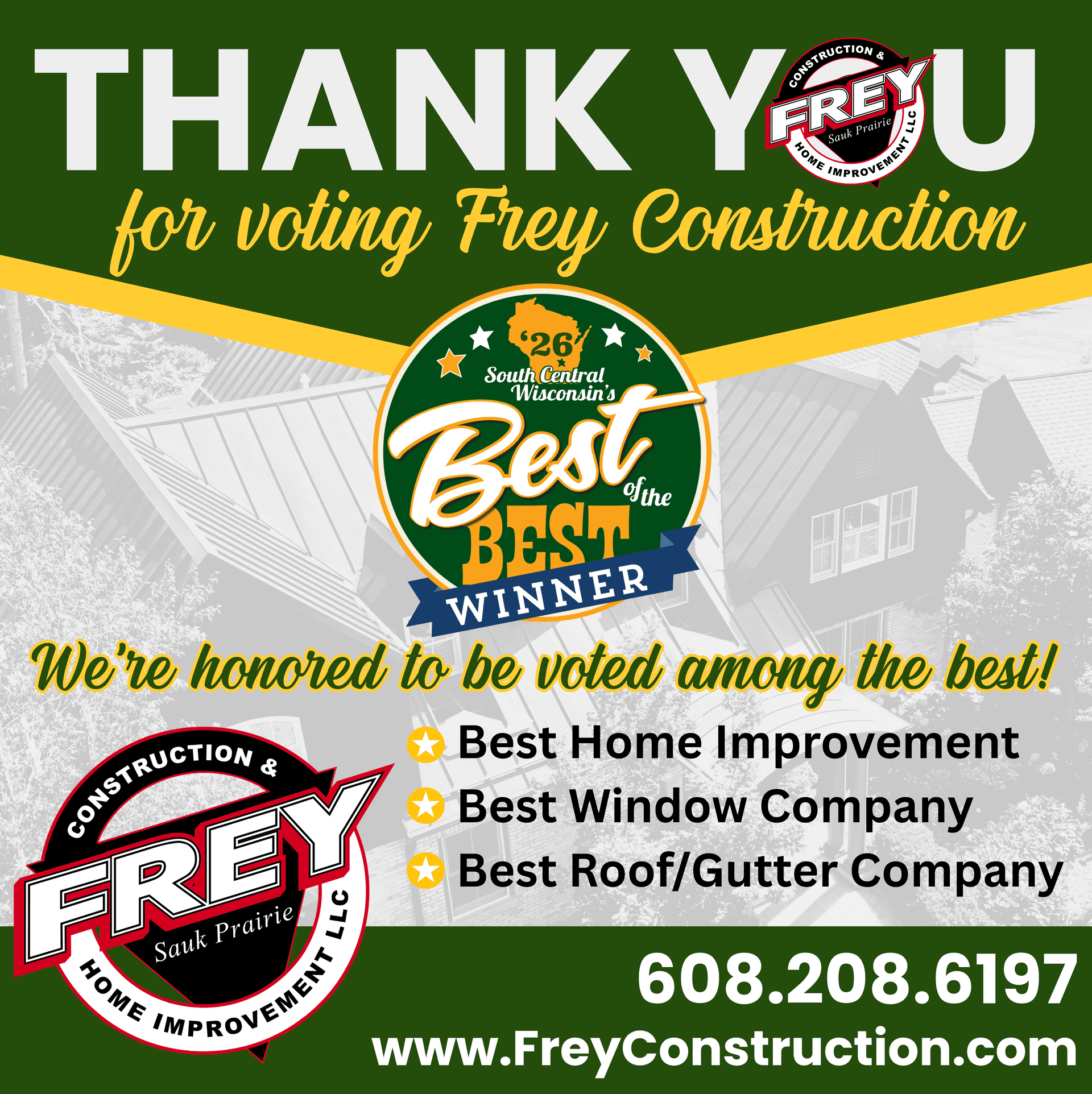 Frey Construction Voted South Central Wisconsin's Best of the Best!