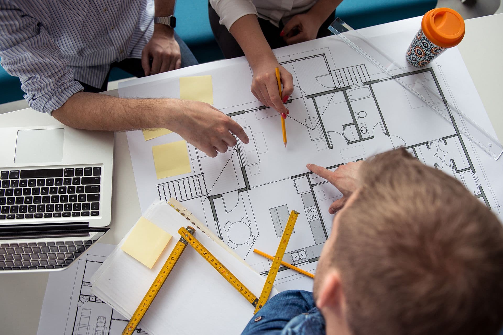 Group of people having a construction meeting